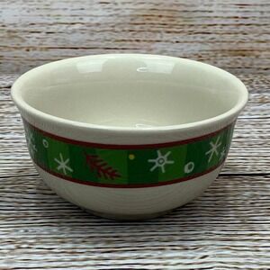 Longaberger Small Bowl Christmas Holiday Green Banded‎ Dish